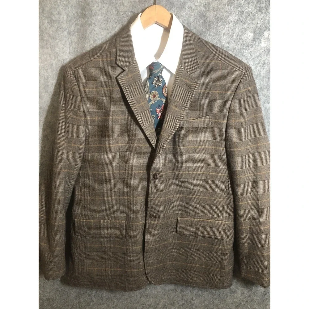 Jachs Tailoring Blazer 46R Brown Plaid Fabric Suit Coat Jacket Business Casual